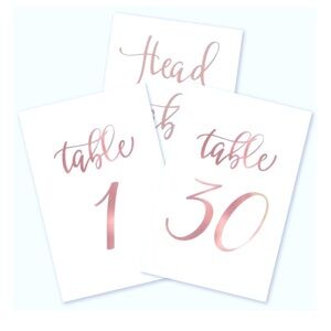 BRAND NEW Rose Gold Table Number Cards